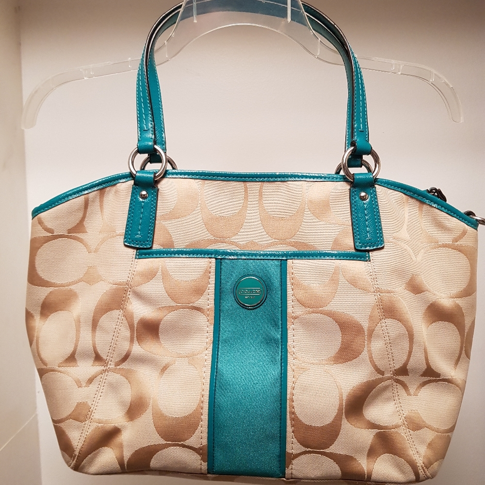 Coach purse (bag) - Turquoise & Tan